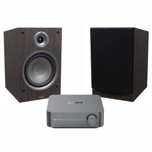 WiiM Streaming Amp w/ Tavor Bookshelf Speakers - Walnut