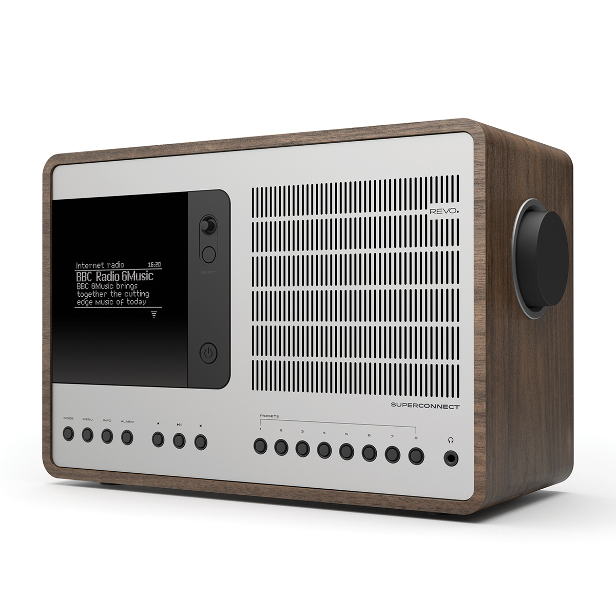 Revo SuperConnect Walnut Internet Radio with Spotify Connect, DAB+, FM and Bluetooth - Walnut Silver
