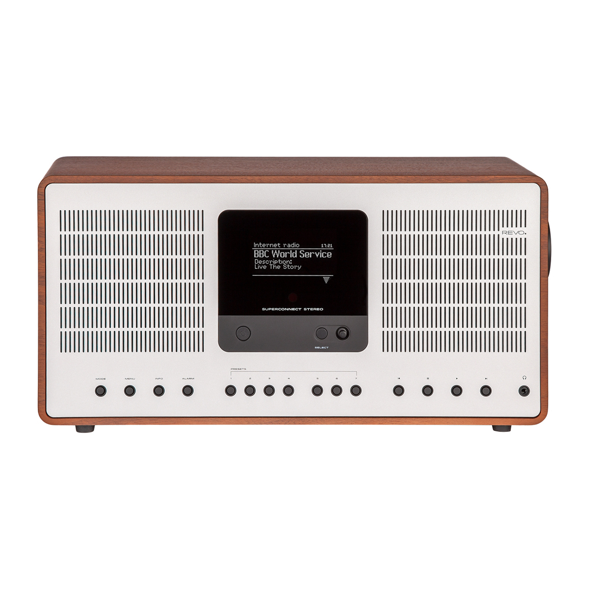 Revo SuperConnect Stereo Walnut Internet Radio with Spotify Connect, DAB+, FM and Bluetooth - Walnut Silver