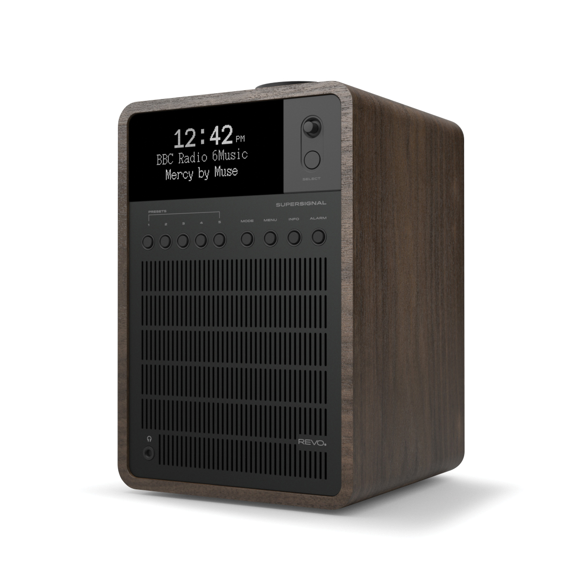 Revo SuperSignal Walnut Tabletop Radio with DAB+, FM and Bluetooth - Walnut Black