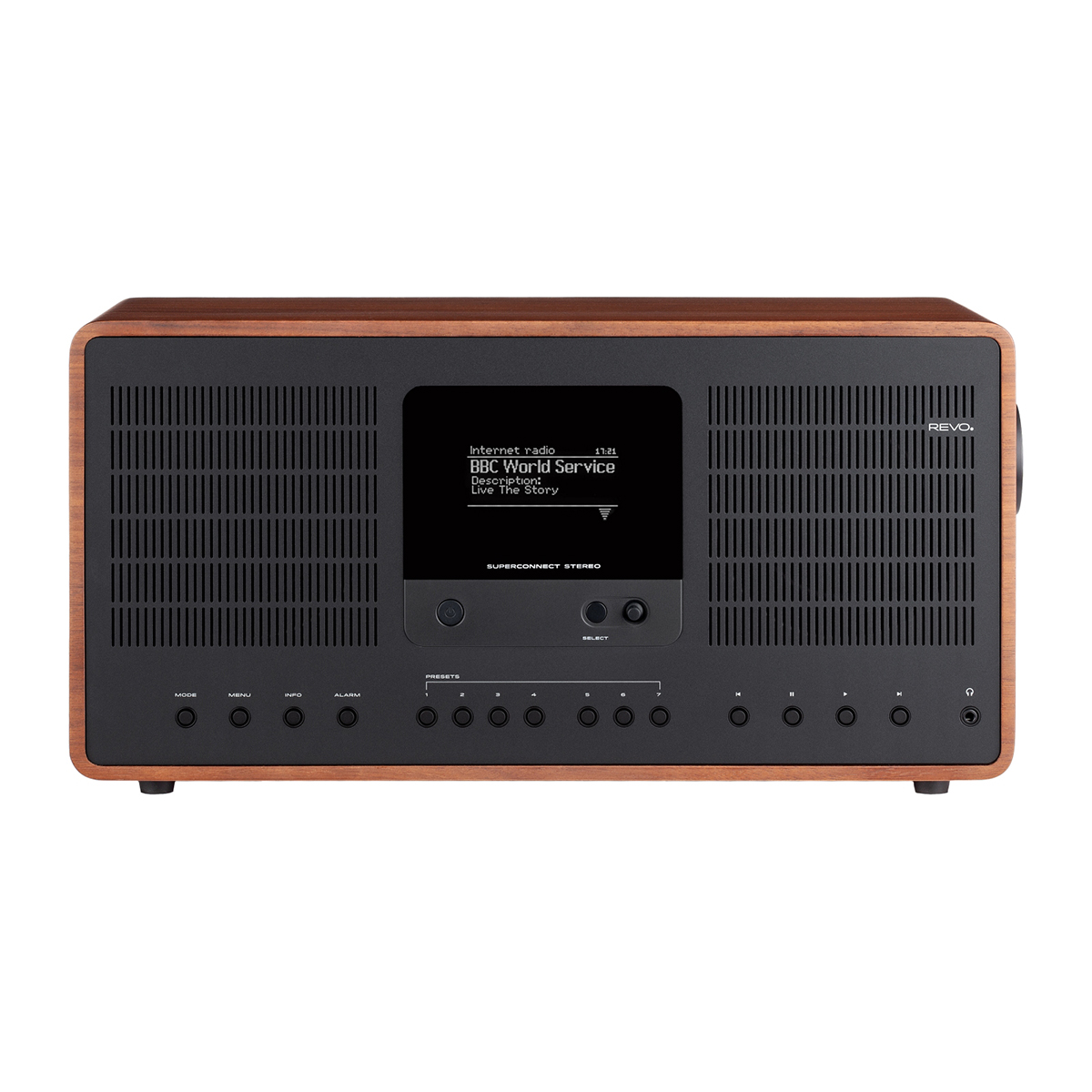 Revo SuperConnect Stereo Walnut Internet Radio with Spotify Connect, DAB+, FM and Bluetooth - Walnut Black