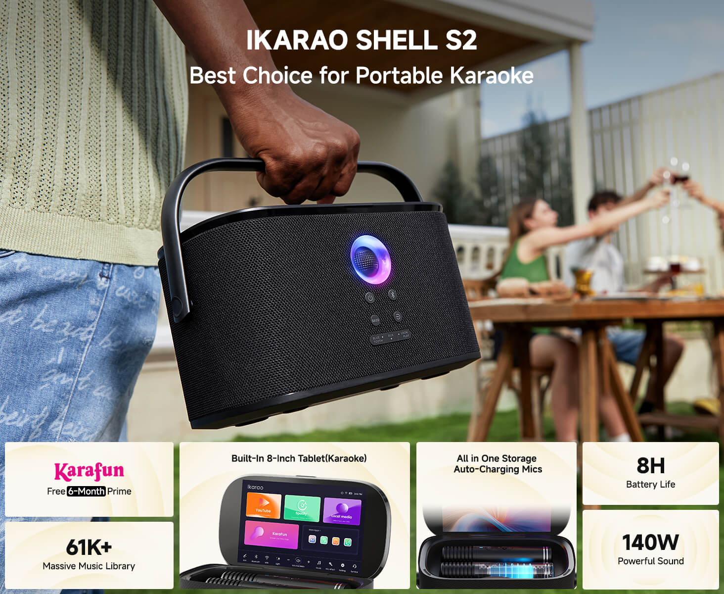 Shell S2 Smart Karaoke Machine With Built-In 8 Screen Lyrics And Hidden Wireless Microphone