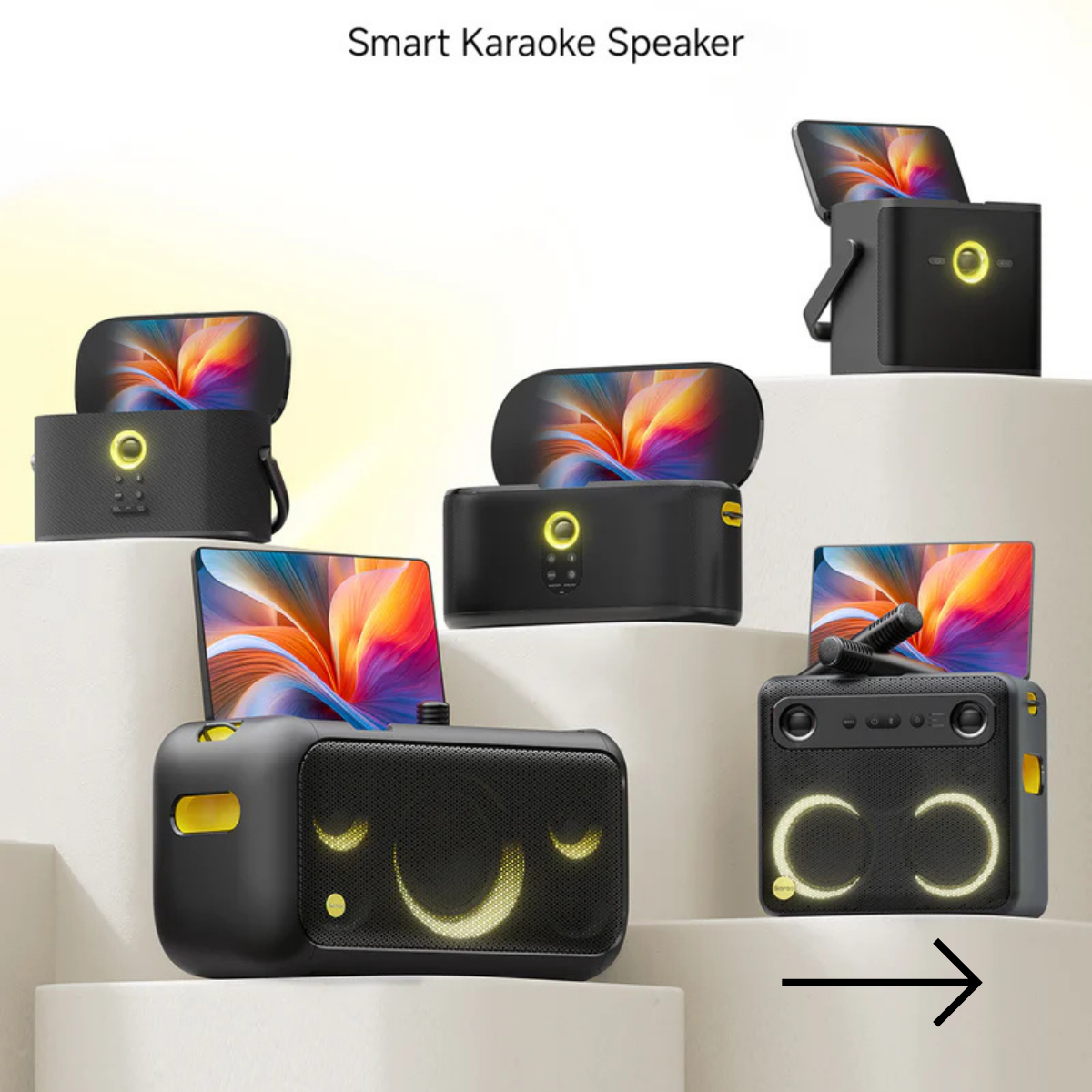 Ikarao smart karaoke speaker with touchscreen and wireless microphones